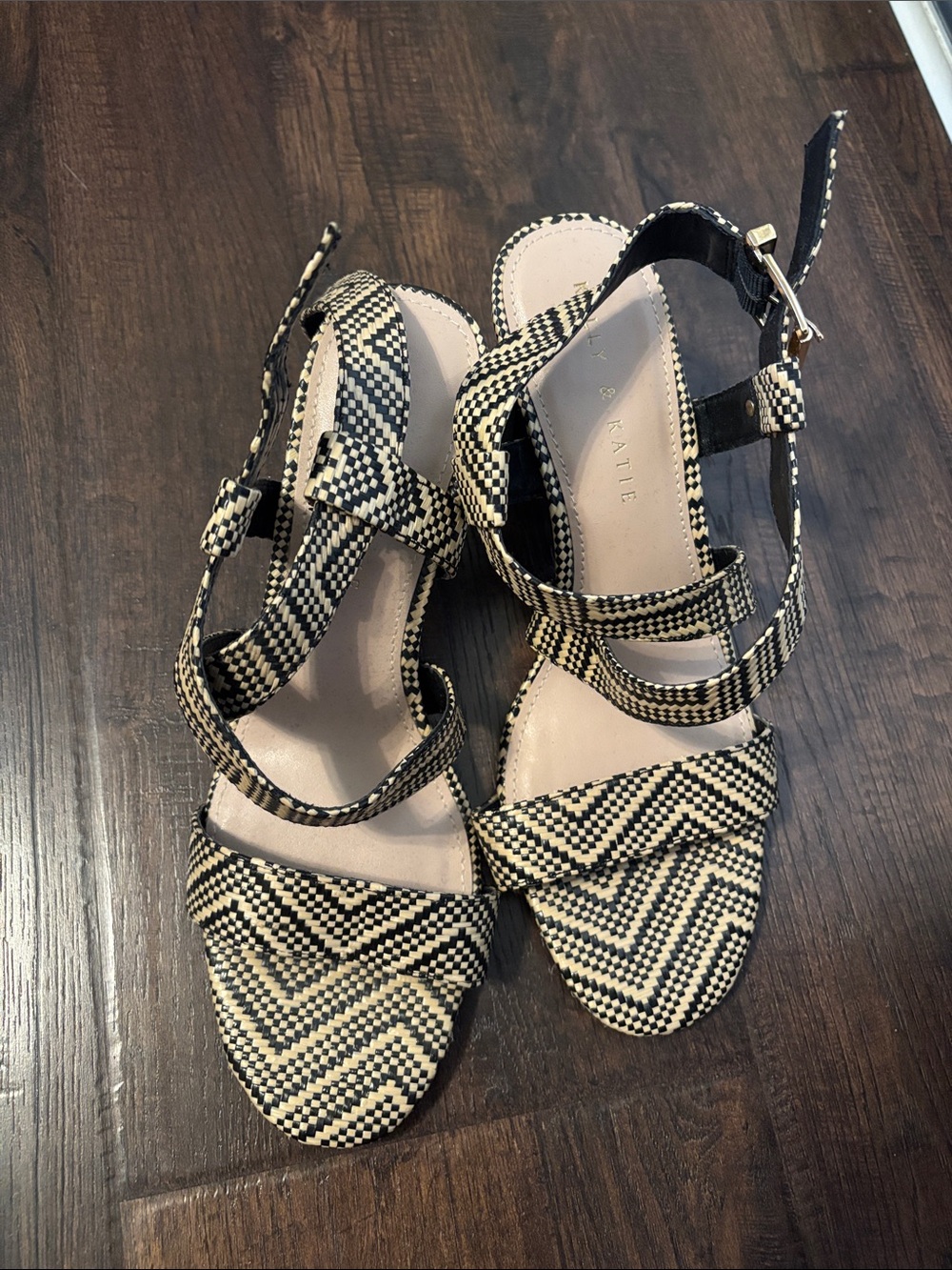 Kelly & Katie Black and Cream Strappy Chevron Heels
